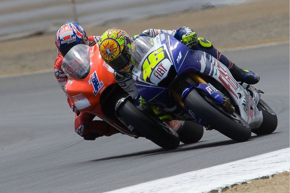 Rossi made an epic move on Stoner at the Corkscrew to win the 2008 US GP