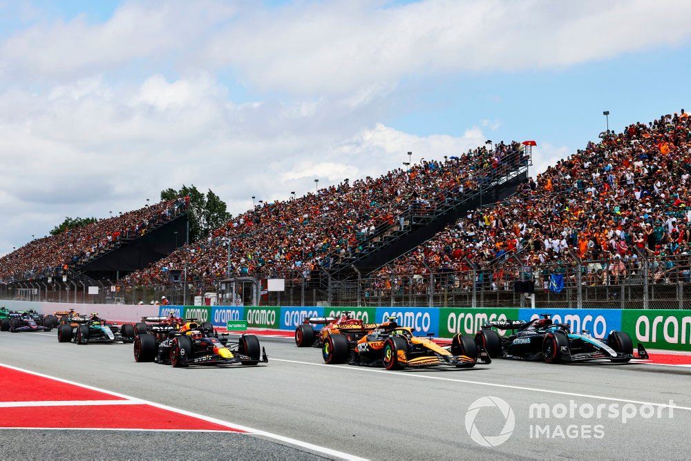 George Russell, Mercedes F1 W15, Lando Norris, McLaren MCL38, Max Verstappen, Red Bull Racing RB20, Lewis Hamilton, Mercedes F1 W15, Carlos Sainz, Ferrari SF-24