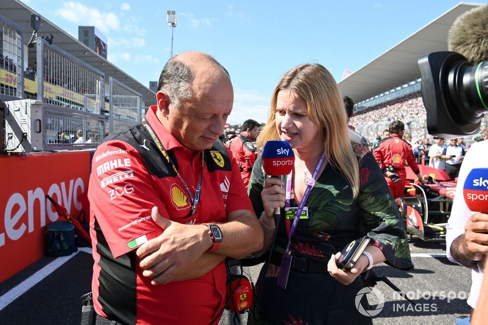 Frederic Vasseur, Team Principal and General Manager, Scuderia Ferrari, is interviewed on the grid by Bernie Collins, Sky Sports F1