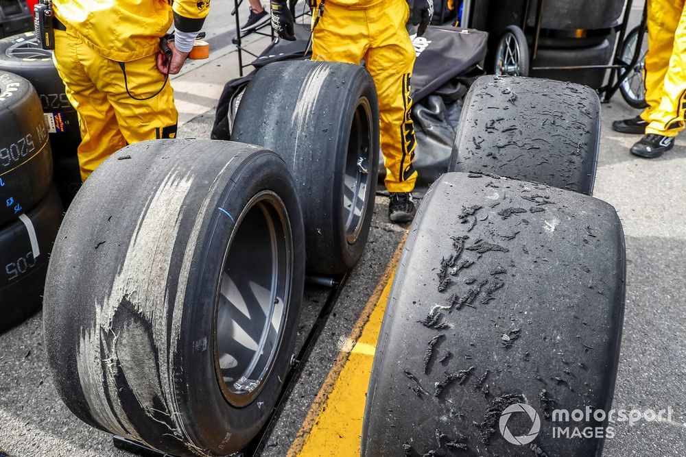 Corded Goodyear tires after several laps