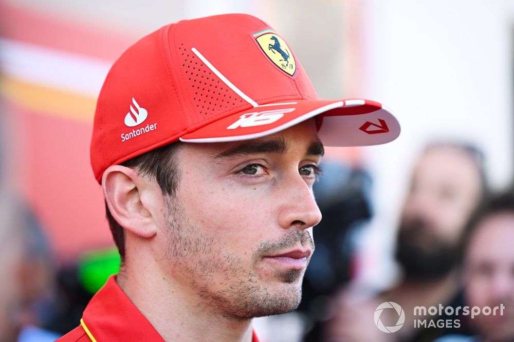 Charles Leclerc, Scuderia Ferrari, talks to the media