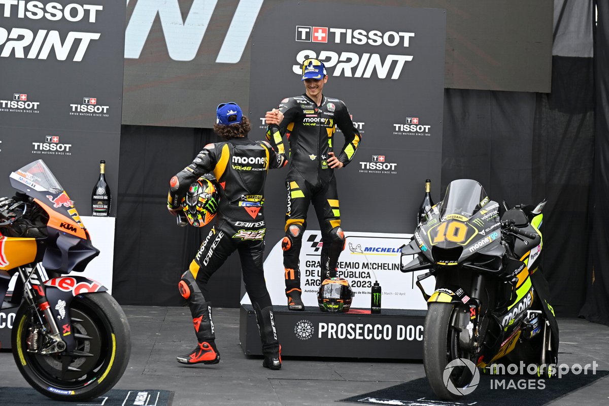 Before Bezzecchi's grand prix win, the VR46 squad also celebrated a double podium in the sprint